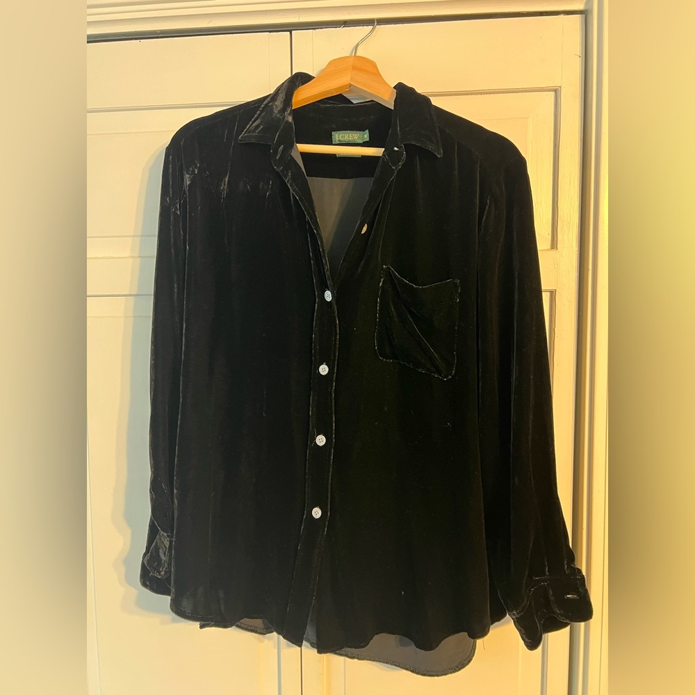 Vintage J. Crew Black Velvet Button Down Long Sleeve Blouse Academia Boho
